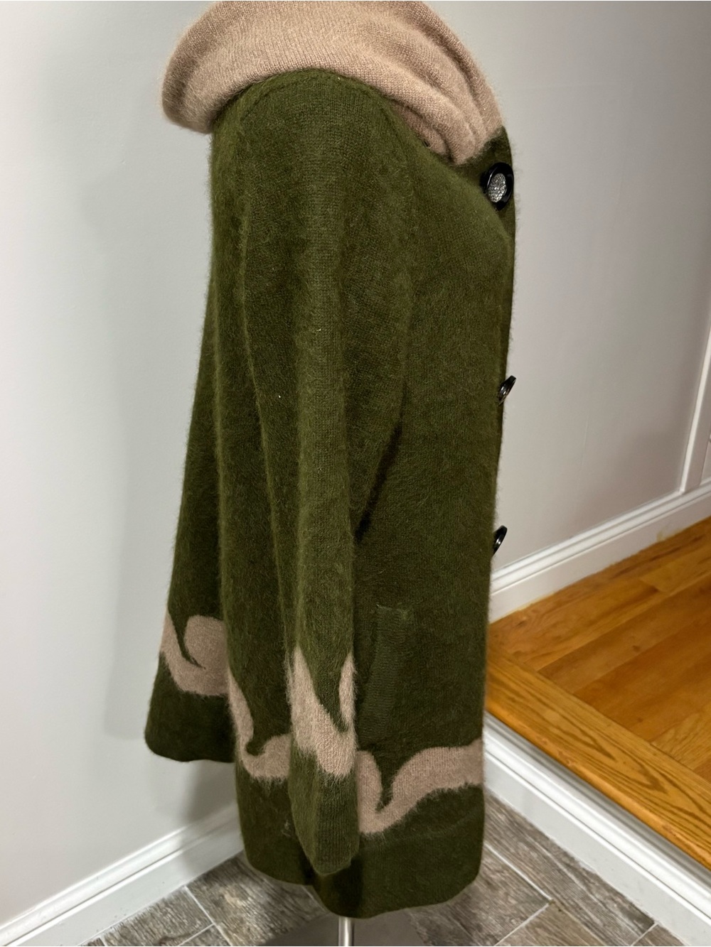 Riccos 100% Mink Cashmere Hooded Sweater Duster Cardigan XL Button Down Green - Picture 5 of 16